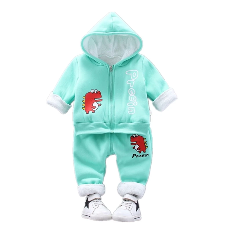 

Fashion New Winter Baby Girl Clothes Children Boys Cotton Plus Velvet Warm Hooded Jacket Pants 2Pcs/sets Toddler Casual Costume