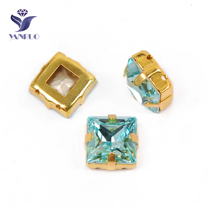 Aquamarine Yanruo 4447 принцесса квадратные стеклянные драгоценные камни DIY Декоративные Камни Точка назад стразы с отверстиями Стразы для одежды аксессуары - Цвет: Aquamarine