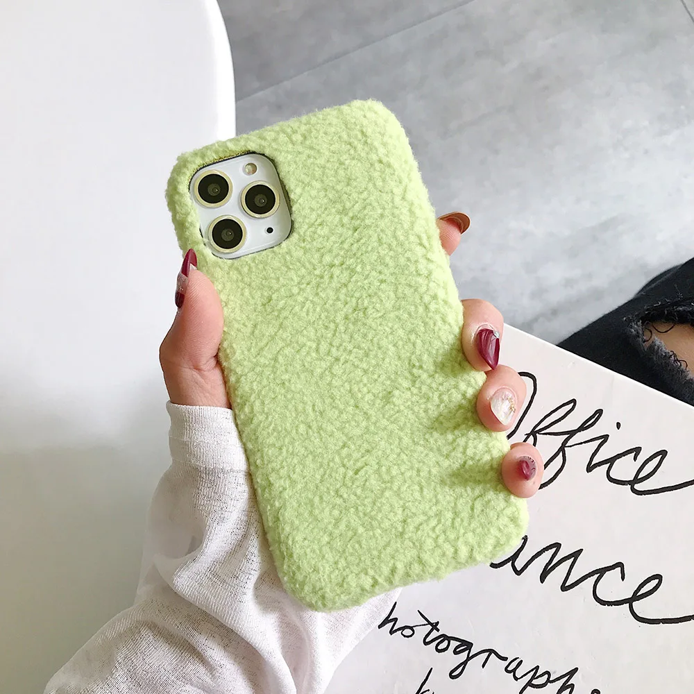 Light Green Плюшевый теплый пушистый чехол для iPhone 11 Pro Max чехол однотонный карамельный цвет мягкий силиконовый чехол для iPhone X XR XS MAX 7 8 6 6S Plus Capa - Цвет: Light Green