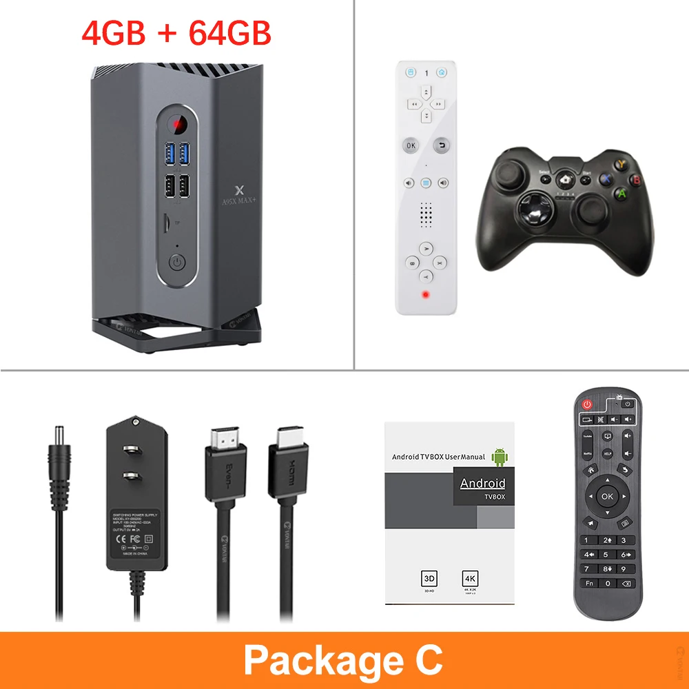A95X MAX Plus Game TV box Amlogic S922X 4GB 64GB Android 9.0 Set Top Box Plex Media Server Support 4K SSD HDD SATA with Gamepad - Цвет: Package C