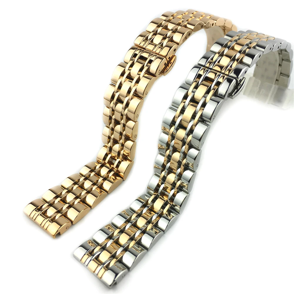 

Stainless Steel with Straight Curved End Solid Double Push Button Fold Watch Buckle Butterfly Deployment Clasp Watch Strap WB21