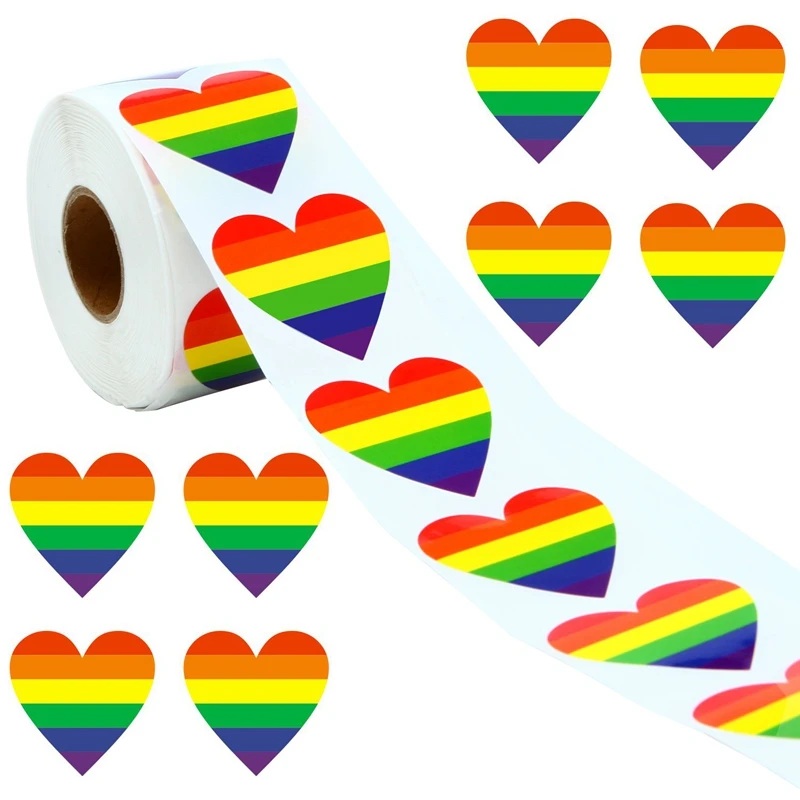 Gay Pride Stickers-500-наклейки Love Rainbow в форме сердца, Pride этикетки типа «флажок» для подарков, рукоделия, запечатывания конвертов, 1,6
