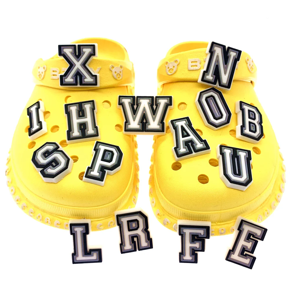 Icon Shoes Charms Buckle Alphabet-Accessories Letter Silicone-Decoration Croc Black White
