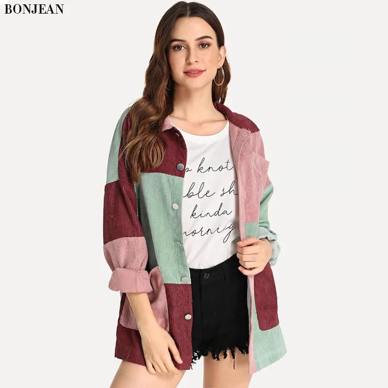 

Plus Size Spring Women Jackets Fashion New Corduroy Loose Thin Casual Long Sleeve Shirt Jacket Vintage Cotton Coats Female 2020