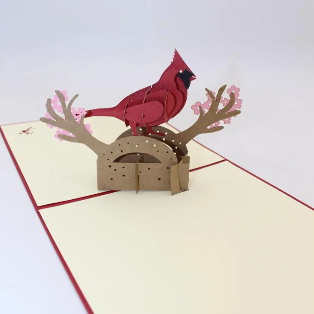Горячая красная птица 3D всплывающие открытки Подарочная открытка с наклейки на конверте свадебные приглашения Поздравительные открытки юбилейные открытки Wenskaart