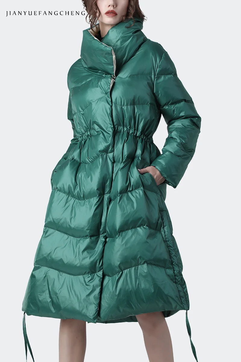 Лидирующий бренд, Женская куртка на утином пуху, длинная, высокая талия, теплая, утолщенная, новинка, зимняя куртка свободного размера плюс, женская уличная одежда