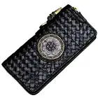 Unisex handgemachte brieftasche Krokodil leder gewebt lange zipper tasche Vintage Chinesischen stil leder vertikale brieftasche - 1