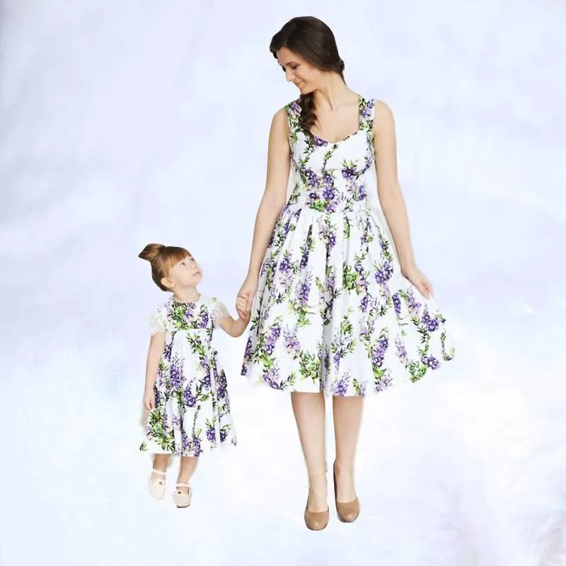 Mother and Daughter Dresses Sleeveless Boho Beach Summer Cute Party Princess Floral Dress Mommy and Me Family Matching Clothes