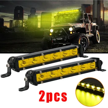 

9-32V DC 2x Yellow 30W Slim LED Work Light Bar Single Row Offroad Driving Fog Lamp 7-inch For Car