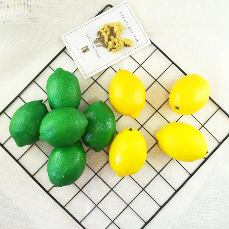 12PCS Lemon Artificial Fruit Fake Theater Prop Staging Home Decor Faux Lemons Yellow Green Artificial Lemons high quality