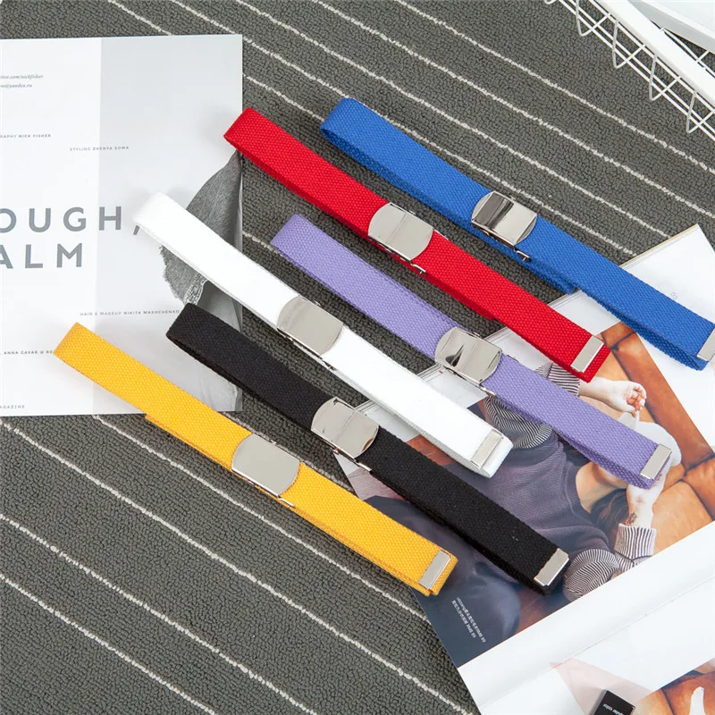 

Female Solid Color Canvas Nylon Belt Alloy Square Smooth Buckle Waistband Designer Student High Quality Fashion Pant Waist Strap
