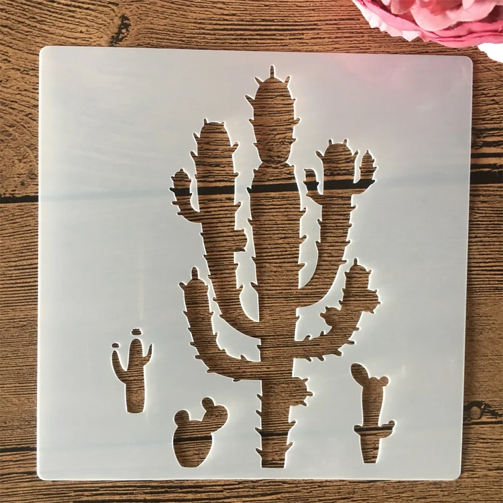 8 개/대 15cm 선인장 즙이 많은 식물 DIY 레이어링 스텐실 벽화 스크랩북 색칠 엠보싱 앨범 장식 템플릿