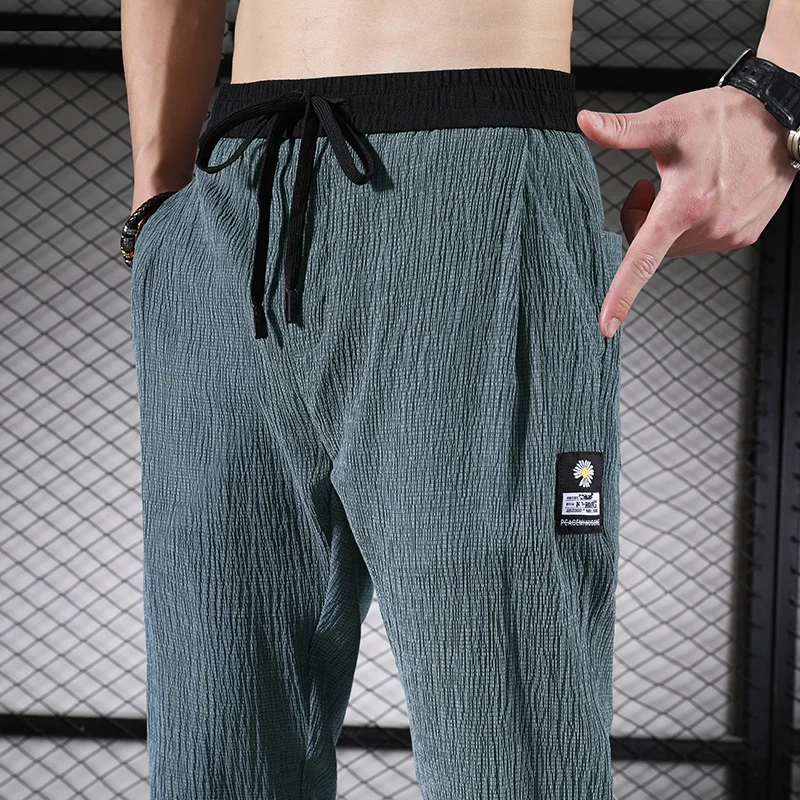 

Spring Summer Flower Viscose Fiber Ultra-Thin Summer Pants Men's Casual Pants Cotton and Linen Loose Tight Feet Harlan Trousers