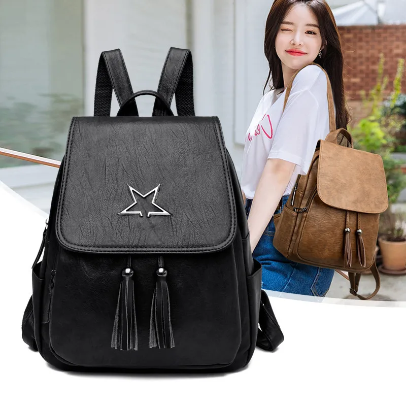 

2019 Women Vintage Leather Backpack Sac a Dos Female Plecak Ladies Large Capacity Travel Shoulder Girl School Back Bags mochila