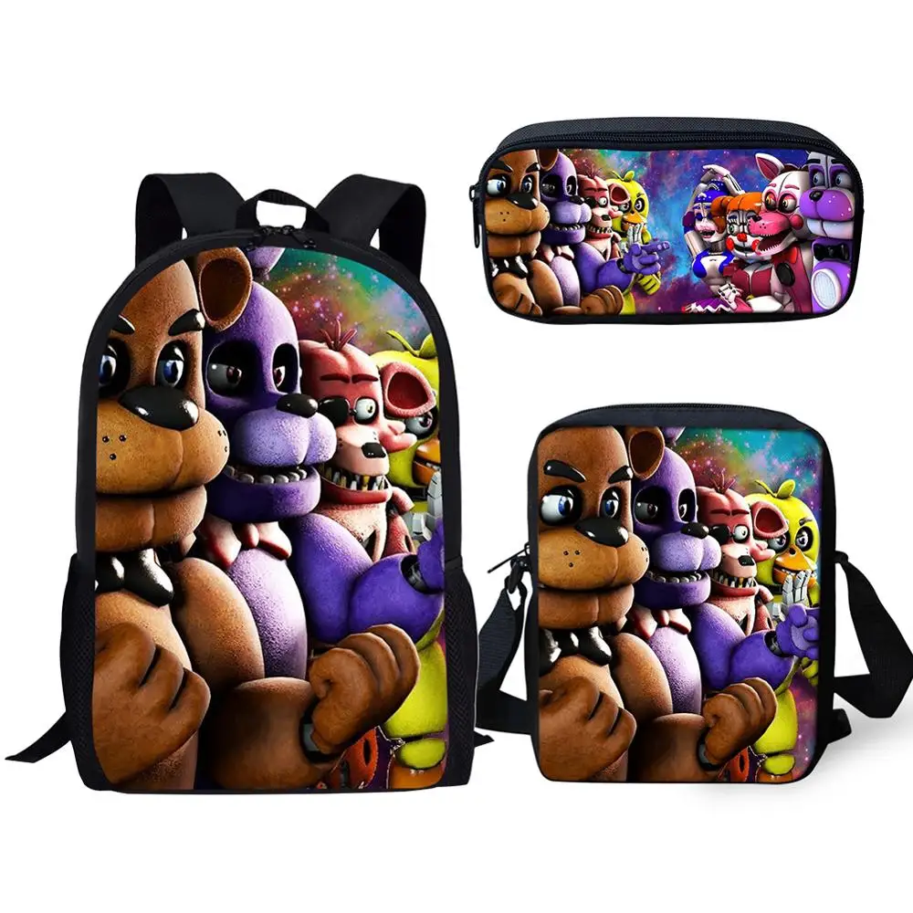 

Students School Backpack Set/3PCS for Boy Cartoon Five Nights At Freddys Orthopedic Bookbag Baby Kids Notebook Satchel Daypack