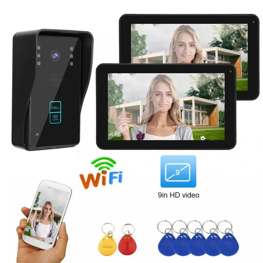 Проводной дверной звонок 9in 1V2 Wi-Fi RFID-карта приложение 2-сторонняя Система доступа
