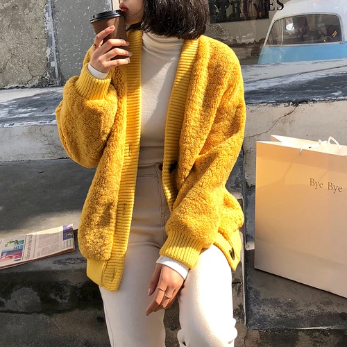 Yellow Натуральное меховое пальто для женщин, овчина, зимнее пальто для женщин, корейская мода, шерстяная куртка для женщин, одежда HYY-888, YY901 - Цвет: Yellow