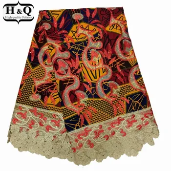 

H&Q prevalent wax africain batik lace 100% cotton fabric high quality embroidery nigerian laces water soluble fabric 6 yards/pcs