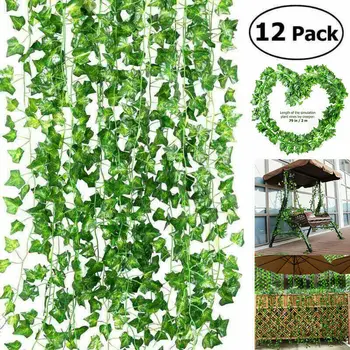 

12 Strands Artificial Ivy Leaf Plants Vine Hanging Garland Fake Foliage Flowers Home Kitchen Garden Office Wedding Wall Decor