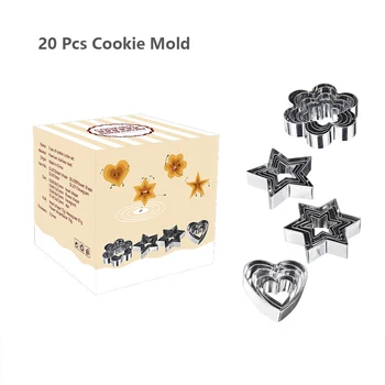 

Stainless Steel Biscuit Cookie Mold Heart Star Flower-Shaped 20-Piece Cookie Molds Handmade DIY Baking Mold Baking Utensils