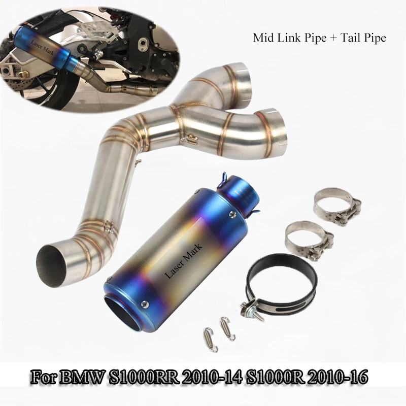 

For BMW 2010-2014 S1000RR 2010-2016 S1000R Motorcycle Exhaust Tips Muffler Pipe 61mm Mid Link Tail Tube Escape Modified Slip On