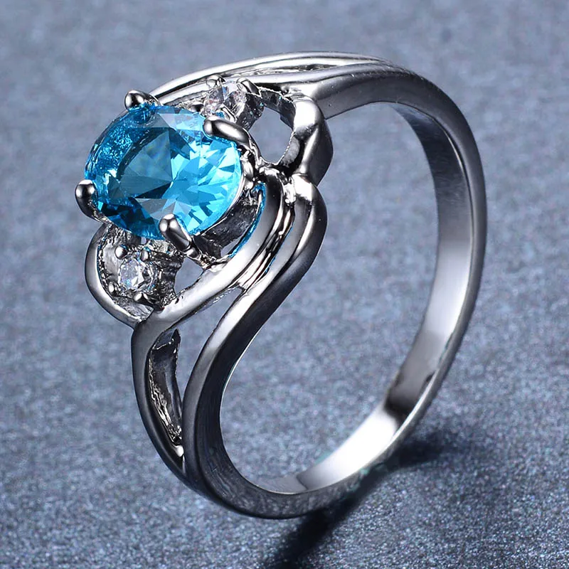 Целлюлозное серебро 925, кольца для женщин, хорошее ювелирное изделие с драгоценными камнями, Овальный аквамарин, AAA циркон, полые резные женские кольца для помолвки