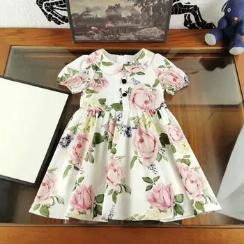 

Girls Spring and Summer New Sweet Doll Collar Big Flower Rose Princess Elastic Cuff Girls Children's Dress 110-160 Kids