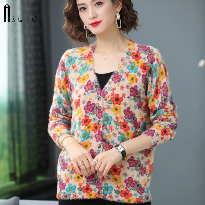 ASLTW кардиган с цветочным принтом женский новый высококачественный однобортный