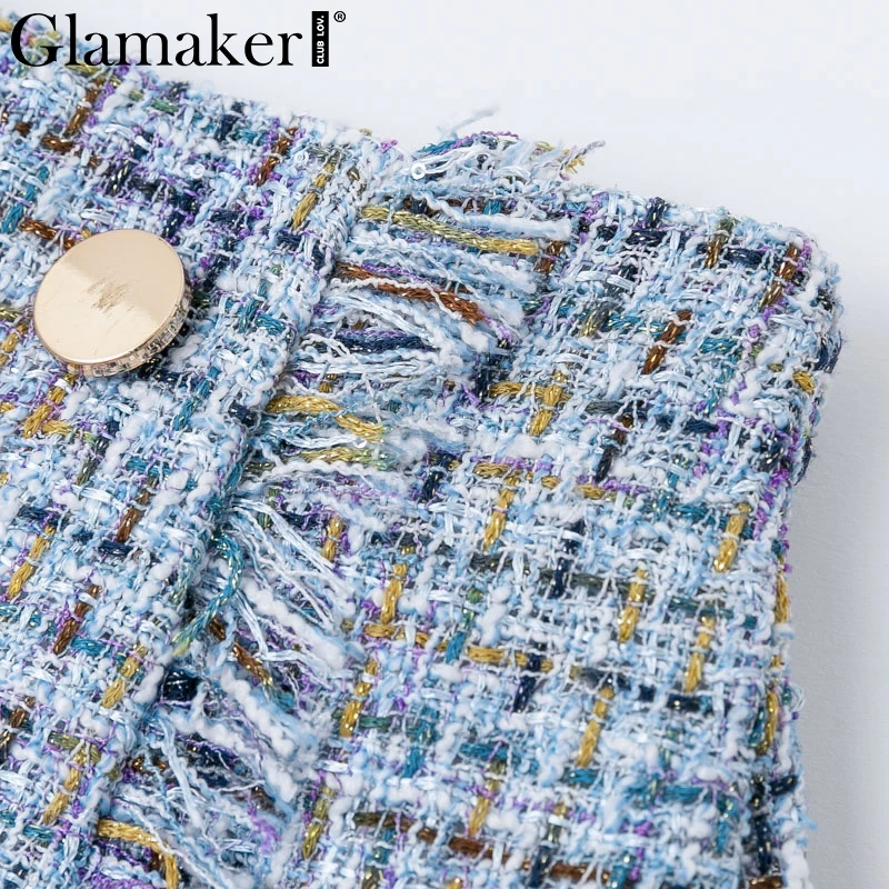 Glamaker, элегантные твидовые шорты с высокой талией, женские офисные клетчатые шорты с бахромой, винтажные сексуальные повседневные женские стильные шорты