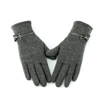 

Winter Gloves Female Mittens Women Not Down Velvet Fashion Simple Solid Color Bow Decoration Plus Velvet Touch Screen Warm Glove
