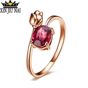 

Pomegranate Ruby Female Ring Rose Gold Color Rose Red Flower Crystal CZ Jewelry Tulips For Women Gift Of Love Wedding Ring