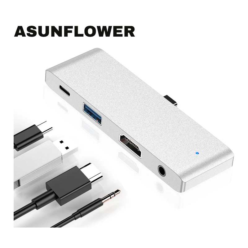 Asunflower 4-портовый usb-хаб для MacBook Pro type C-HDMI USB 3,0 PD 3,5 мм Aux Jack 4 в 1 USB C HUB для iPad Pro