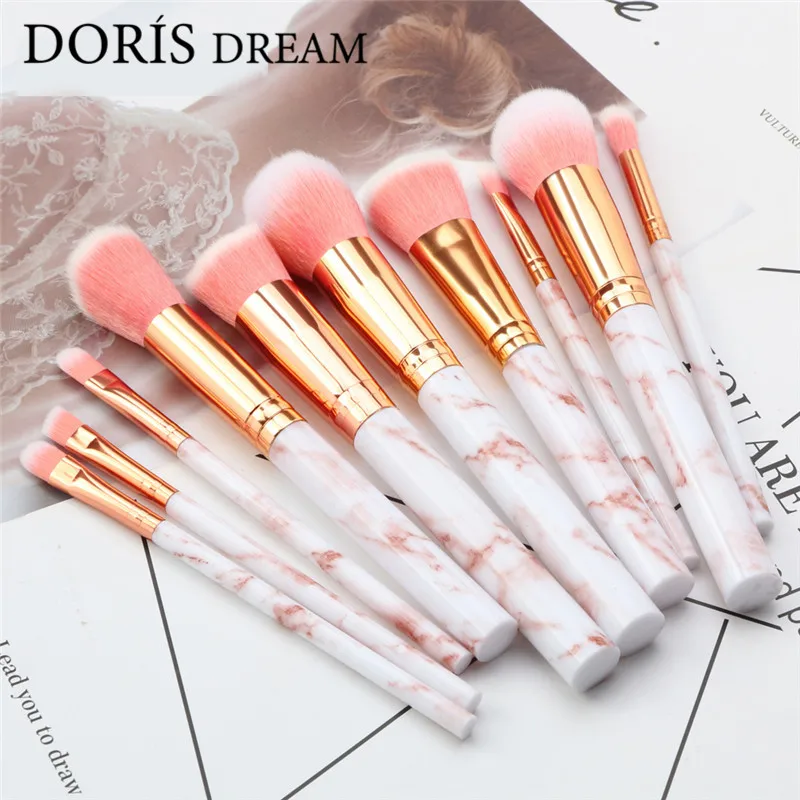 

10pcs Professional White Marble Handle Makeup Brushes Set Foundation Powder Eyeshadow Blush Brush Concealer Eyeliner Brushes Set