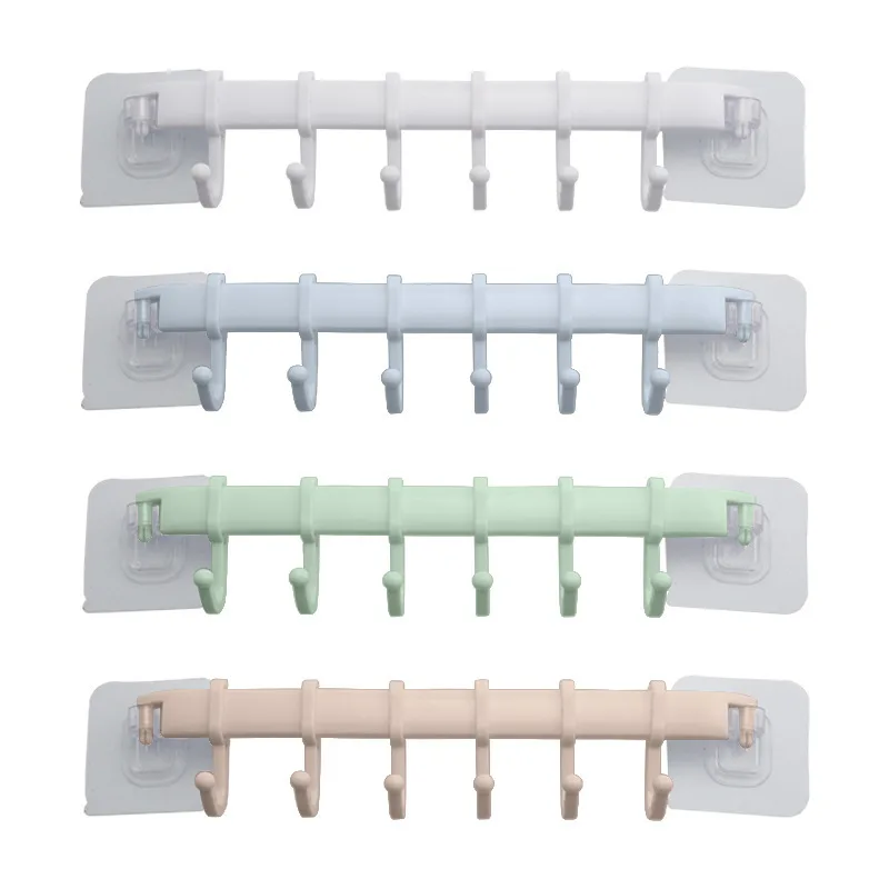 

4 Color Adjustable 6 Hooks Cup Towel Hanger Rack Hanging Shelves Holders Lock Double SuctionType Sucker Bathroom Hook Organizer