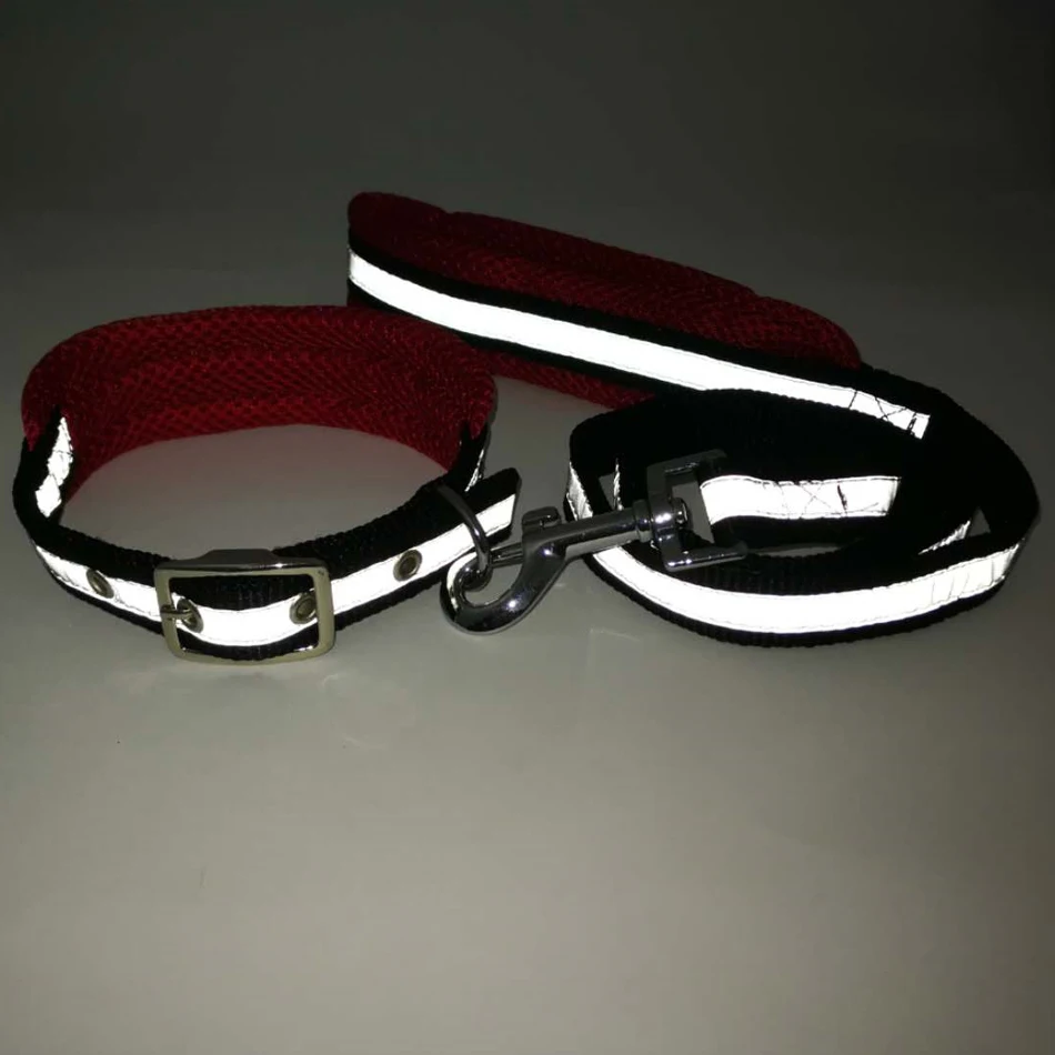 Dog Collar Leash Adjustable Mesh Breathable Collar lead Dog Cat Collar Reflective Padded leash for Puppy Small Medium Large Dogs