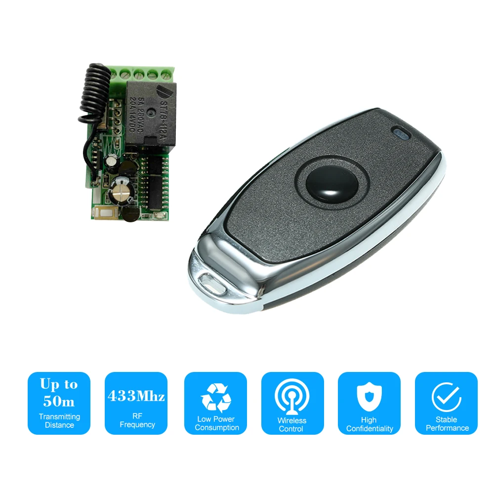 

433Mhz DC 12V Universal RF Remote Control Switch Relay Receiver Module Mini 1CH Wireless Control Switch Remote Controls