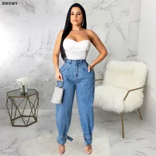 HHDMV Новая мода, свободные джинсовые штаны-шаровары с карманами на пуговицах, модные повседневные винтажные джинсовые штаны Mujer