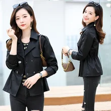 Trendy Fashion Leather Coat Double-breasted Comfortable Long Sleeve Spring Autumn Leisure Elegant And Personalized Temperament