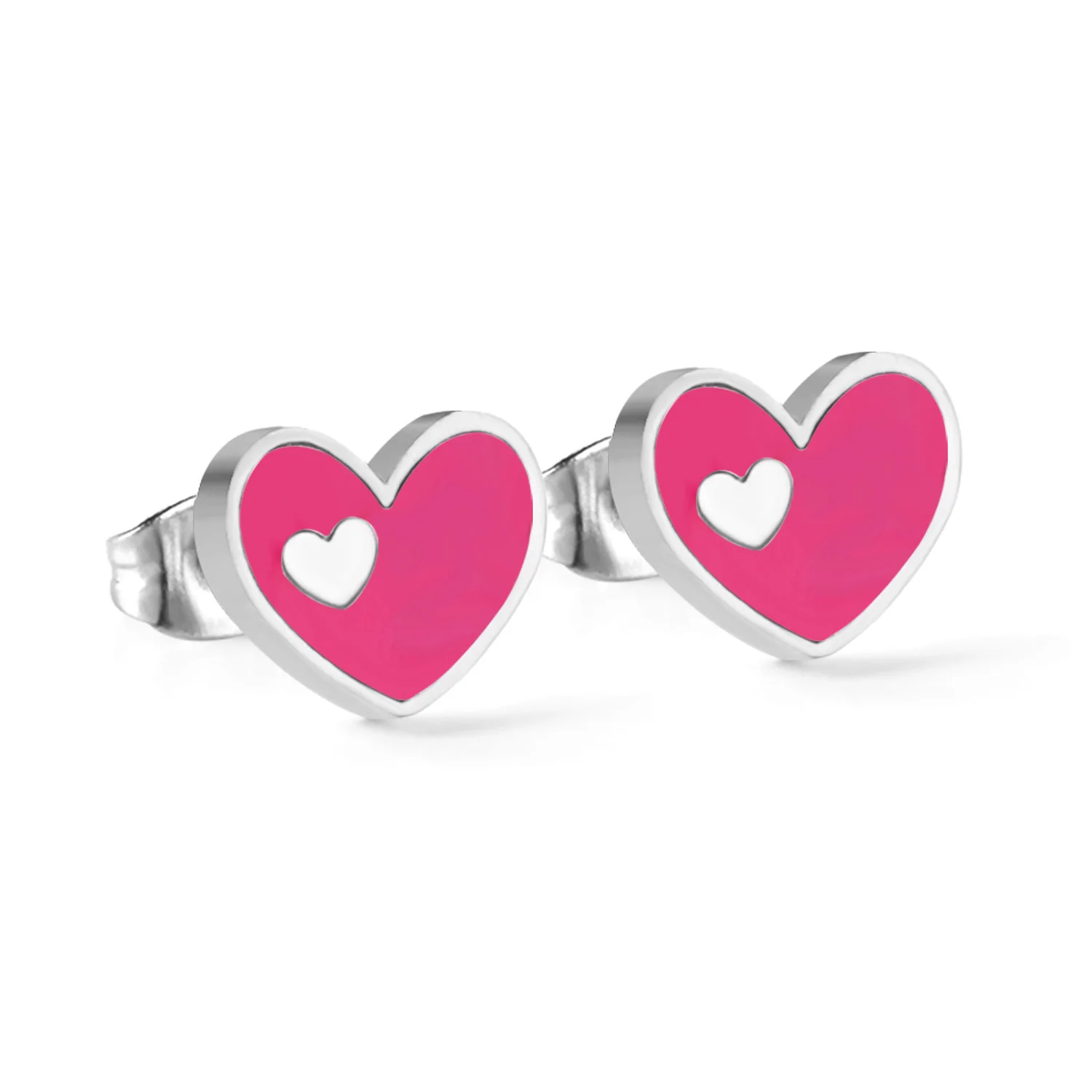 silver rose red LUXUSTEEL серьги-гвоздики в виде ракушки в виде сердца для женщин/детей/девочек/нержавеющая сталь красный/синий/розовый красный/белый/серьги черного цвета Bijoux - Окраска металла: silver rose red