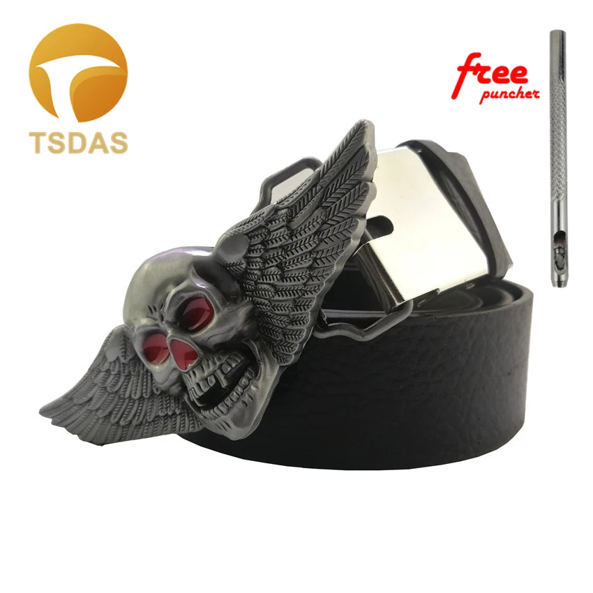 Для мужчин в западном стиле череп ковбоя с ремешком и пряжкой двойные крылья