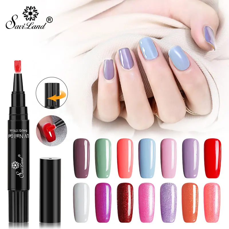 

Saviland Faster Shipping Nail Gel Varnish Pencil One Step Gel Nail Pen No Need Top Base 3 In 1 UV Gel Lacquer Glitter Polish