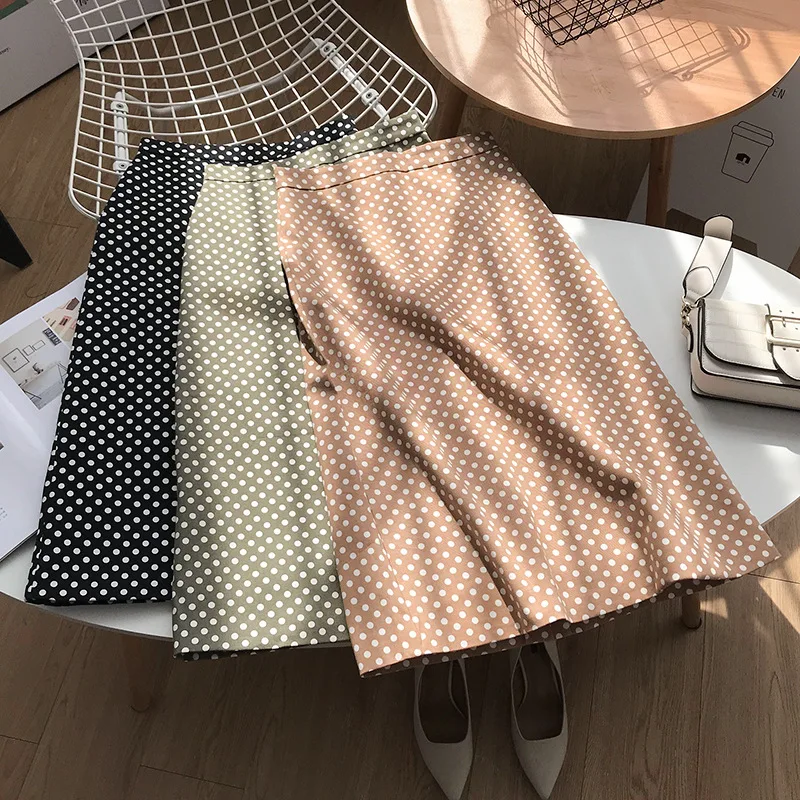

2020 Spring INS Polka Dot Skirt Student Retro by Age Knee-length Skirt 2.15