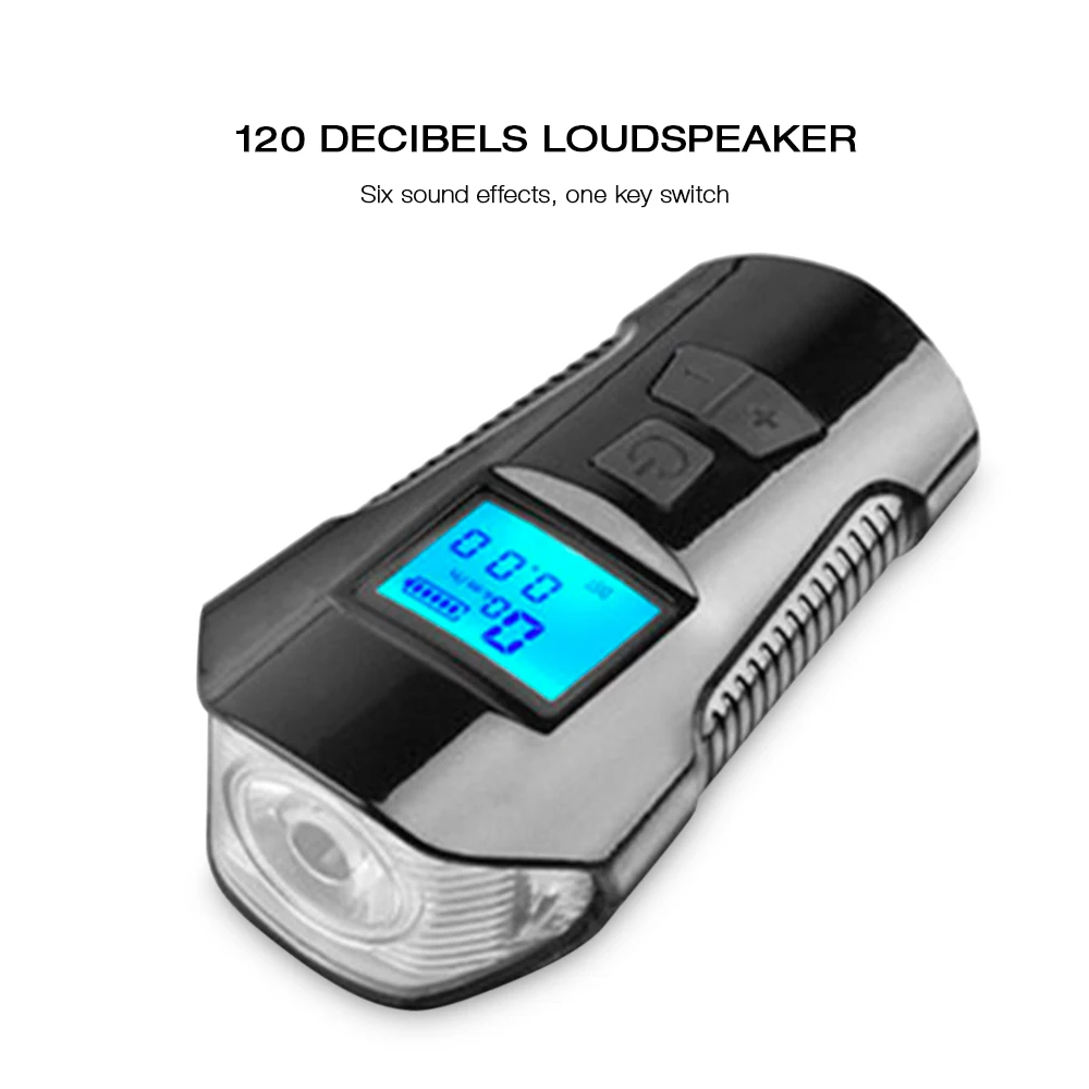 Multi-Function 3-In-1 USB Charging Bicycle Light With Horn Code Table Built-In 1200mAh Li-Ion Battery