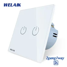 WELAIK European Standard RF 433MHZ Remote Control Touch Switch Crystal Tempered Glass Panel Wall Touch Switch