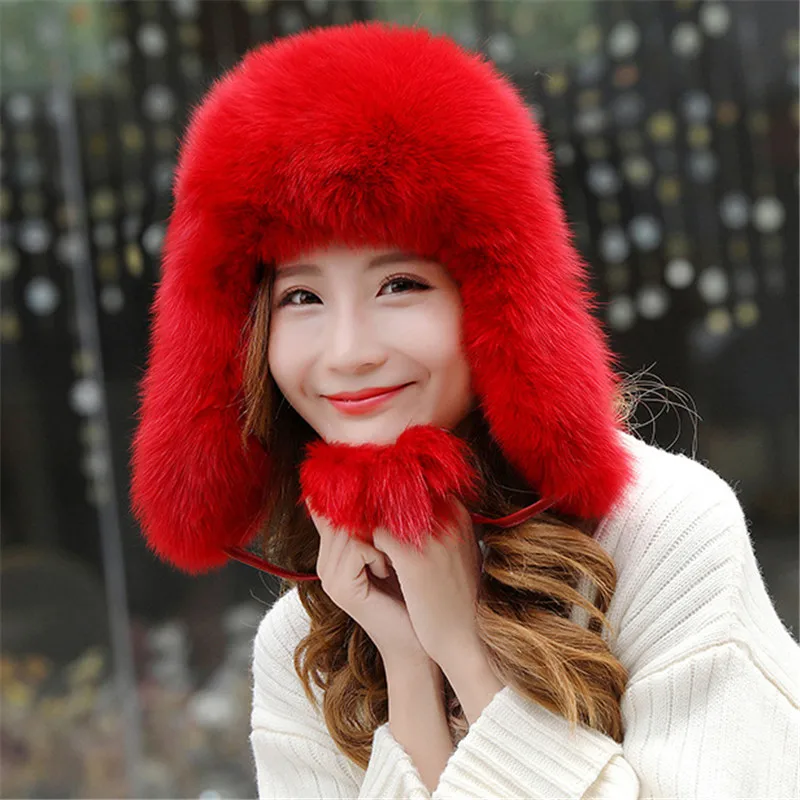 

2019 New Leather Fox Fur Hat Female Models Warm Fur Pilot Hat Fox Fur Ball Velvet Protective Cover Silver Fox Fur Top Hat.