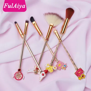 

Cute Cardcaptor Sakura Makeup Brushes Set Magic Card Girl's Cosmetic Powder Foundation Eyeshadow Brush Kits Tool 6pcs/Set