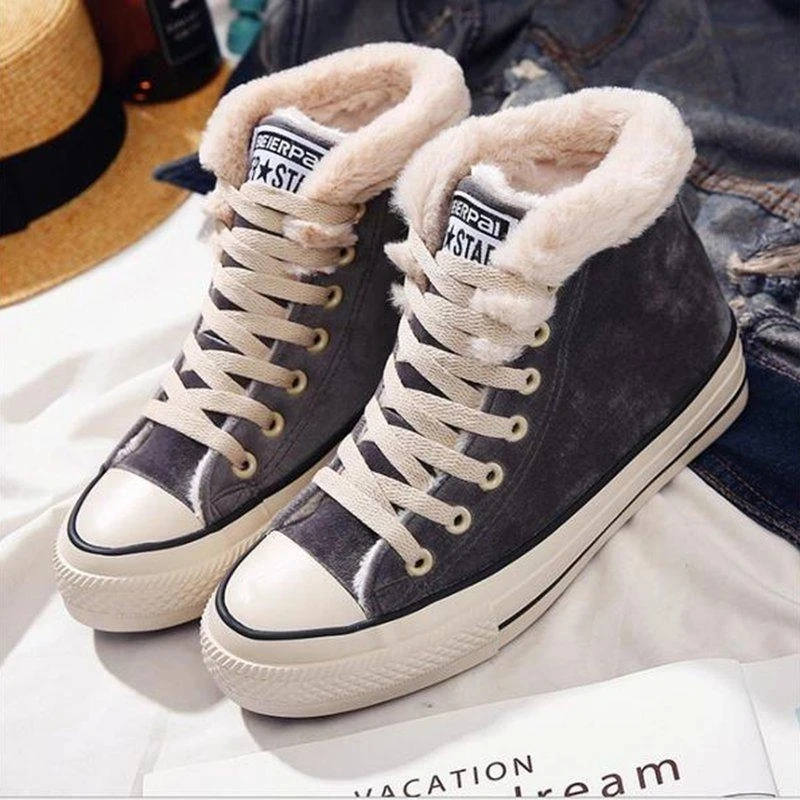 grey(01) DAHOOD/женские зимние ботинки; коллекция года; модная бархатная Повседневная парусиновая Обувь На Шнуровке; женские короткие ботинки на плоской подошве; Размеры 35-43 - Color: grey(01)