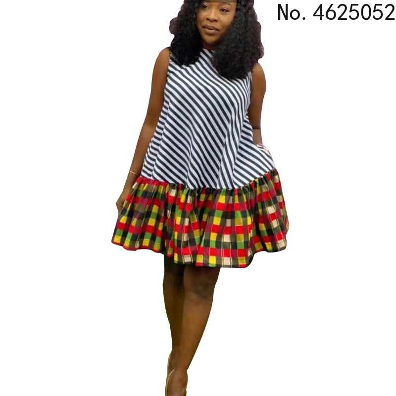 New Africa Clothes Dashiki Grid Print Ankara Dress 2021 Bazin Traditional Robe Sleeveless African Dresses For Women | Тематическая