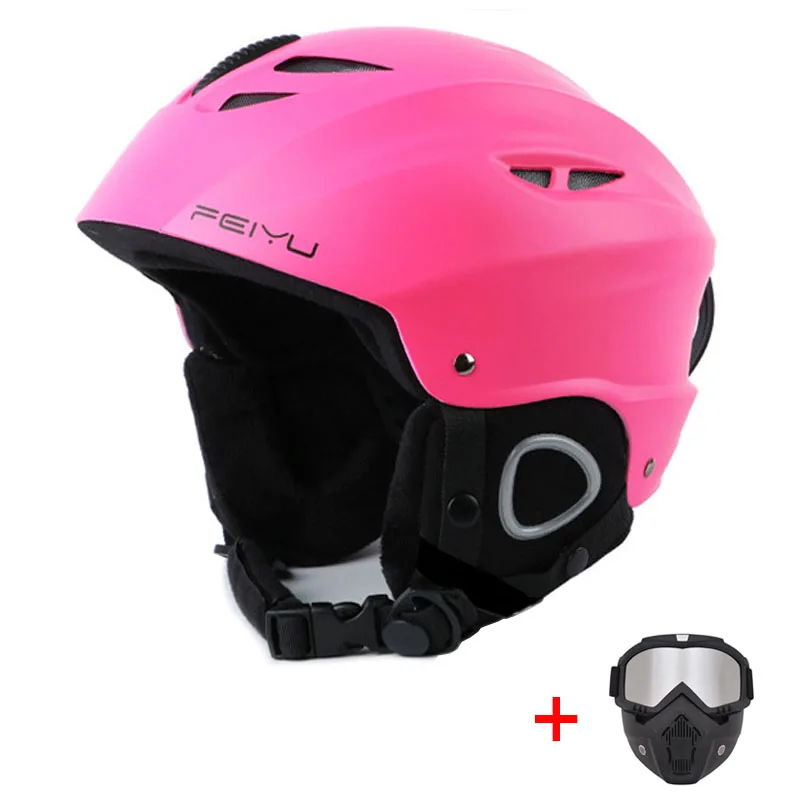 Термальный дышащий Лыжный шлем с очками и маской зимний ветрозащитный Сноуборд Лыжный шлем открытый скейтборд шлем для езды на снегоходе - Цвет: Pink Silver