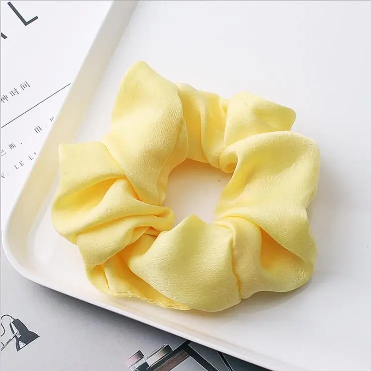 Yellow Винтажные атласные резинки для волос, эластичные резинки, модные повязки на голову, резинки для волос для женщин и девушек, однотонные головные уборы, аксессуары для волос - Цвет: Yellow